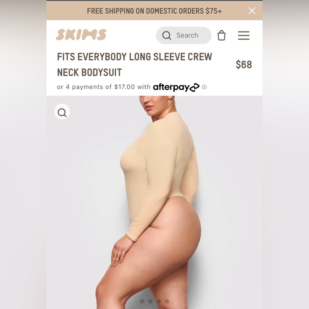SKIMS sand fits everybody long sleeve crew neck bodysuit (M) - Picture 3 of 5